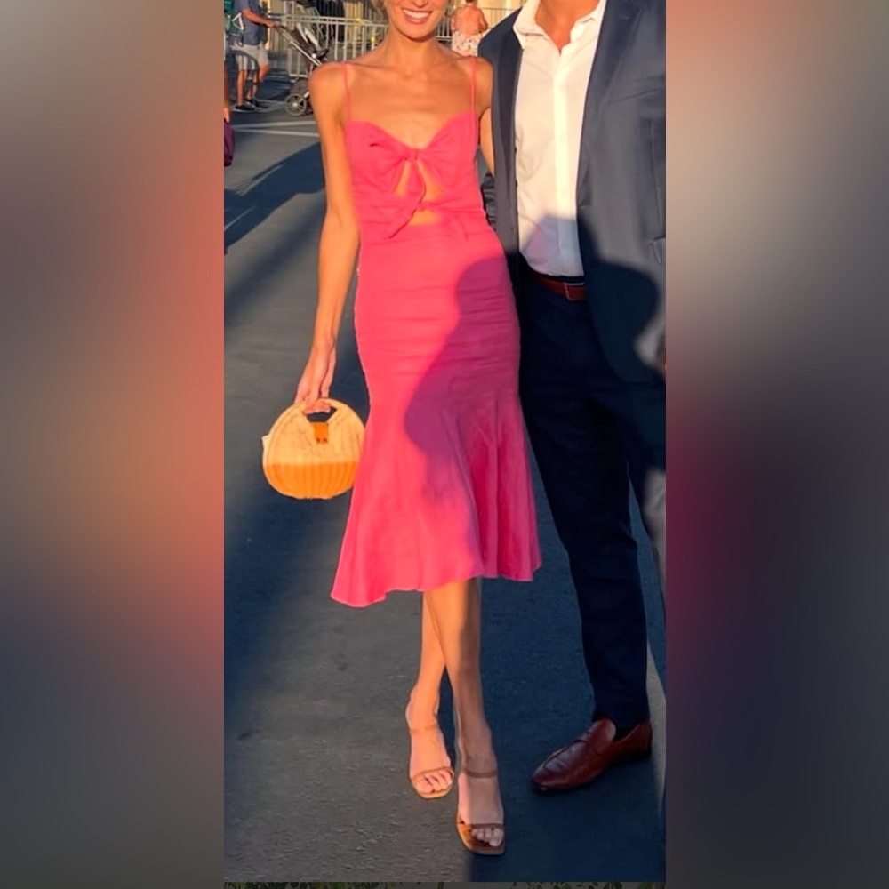 Karina Grimaldi Pink Linen Bow Midi Dress